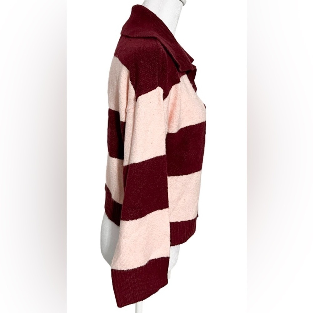 Wild Fable Maroon & Pink Striped Slouchy Collared Pullover Sweater Women’s Sz S - Picture 4 of 12